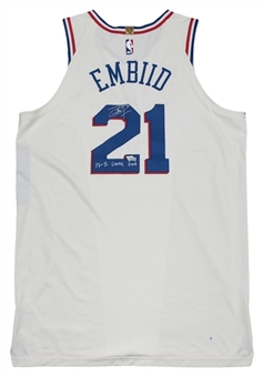2018 Joel Embiid Playoffs Game Used, Signed and Inscribed Philadelphia 76ers City Edition Jersey Used on 5/5/18 & 5/7/18 With Hal Greer Shoulder Band (76ers/Fanatics & Sports Investors)